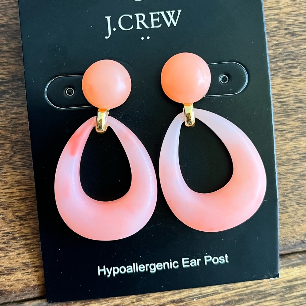 J. Crew • Coral Resin Teardrop Statement Earrings •NWT